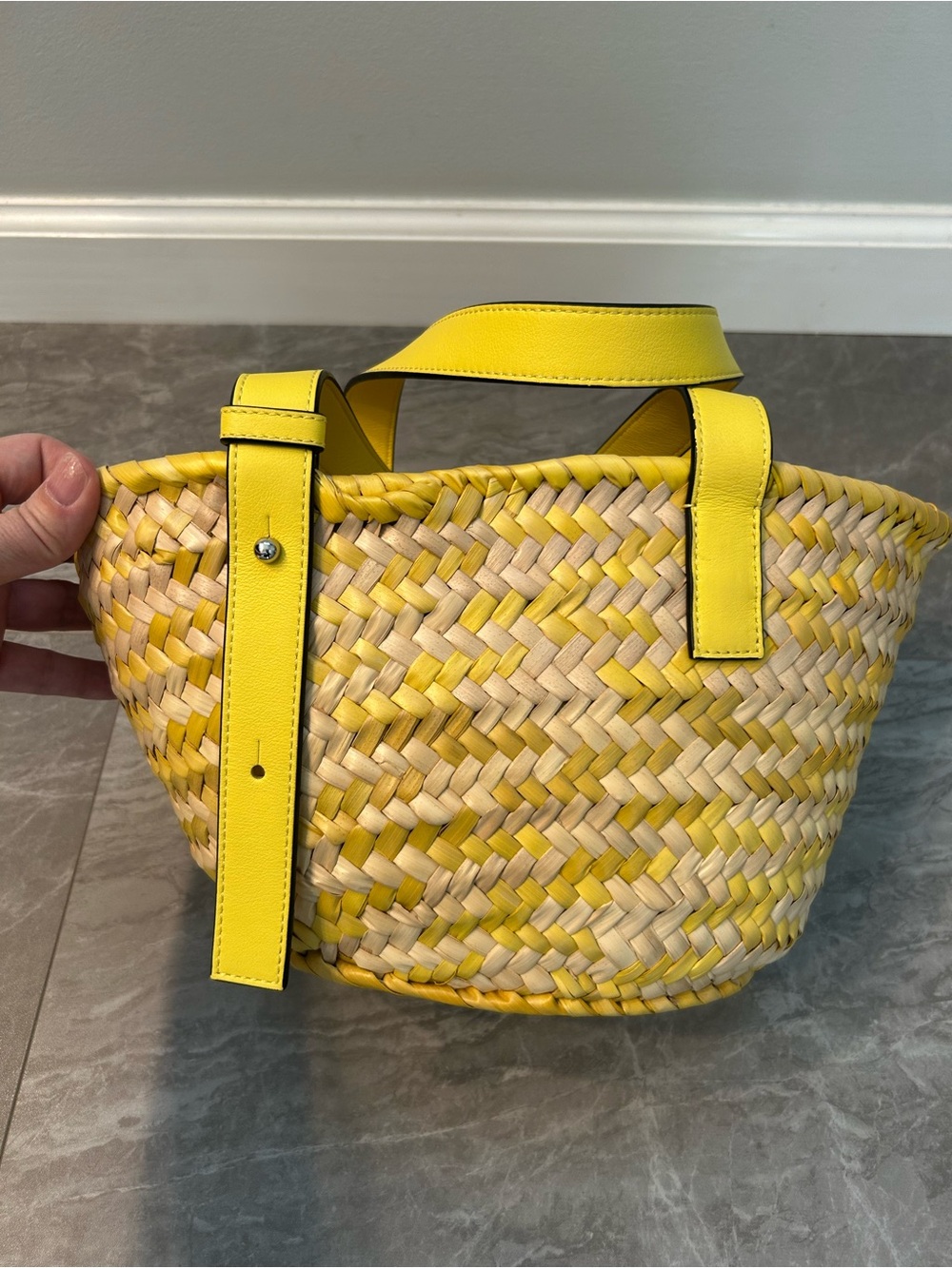 Loewe Bright Yellow Woven Leather-Trim Tote - Picture 2 of 7